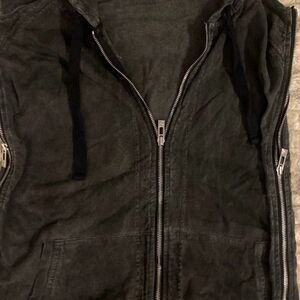 ROGUE Men's Side Zip Sleeveless Hoodie Vest Mineral Wash Charcoal Black L
